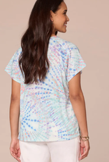 Democracy Democracy Blue Topaz Multi Short Sleeve Scoop Neck Placement Print Knit Boyfriend Tee BR