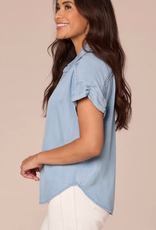 Democracy Democracy Light Blue S/S Collar Button Down Pleated Petite Woven Shirt AE