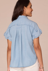 Democracy Democracy Light Blue S/S Collar Button Down Pleated Petite Woven Shirt AE