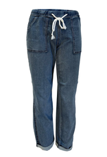 Ethyl Ethyl  Medium Wash Pull-Up Drawstring Denim Pant