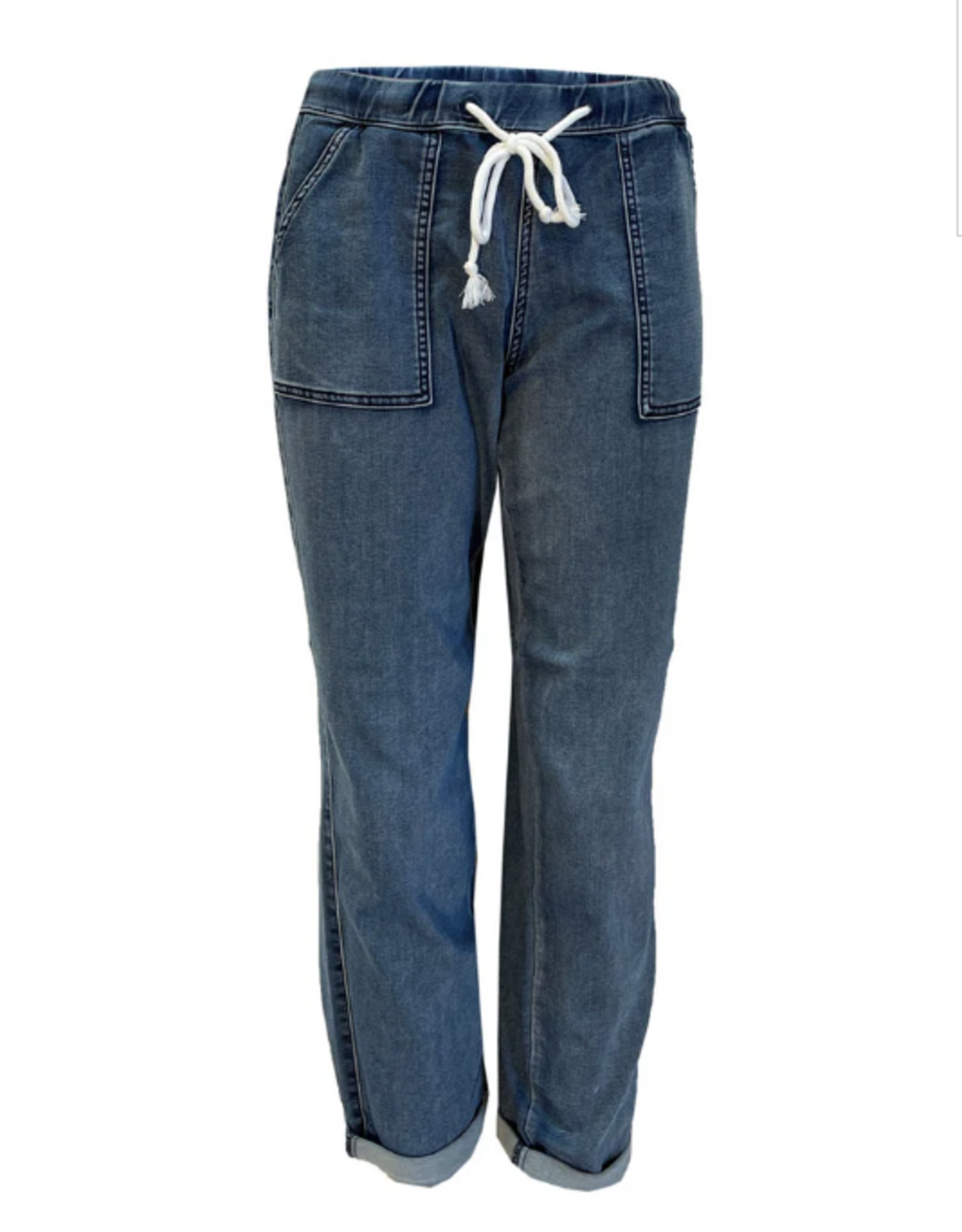 Ethyl Ethyl  Medium Wash Pull-Up Drawstring Denim Pant
