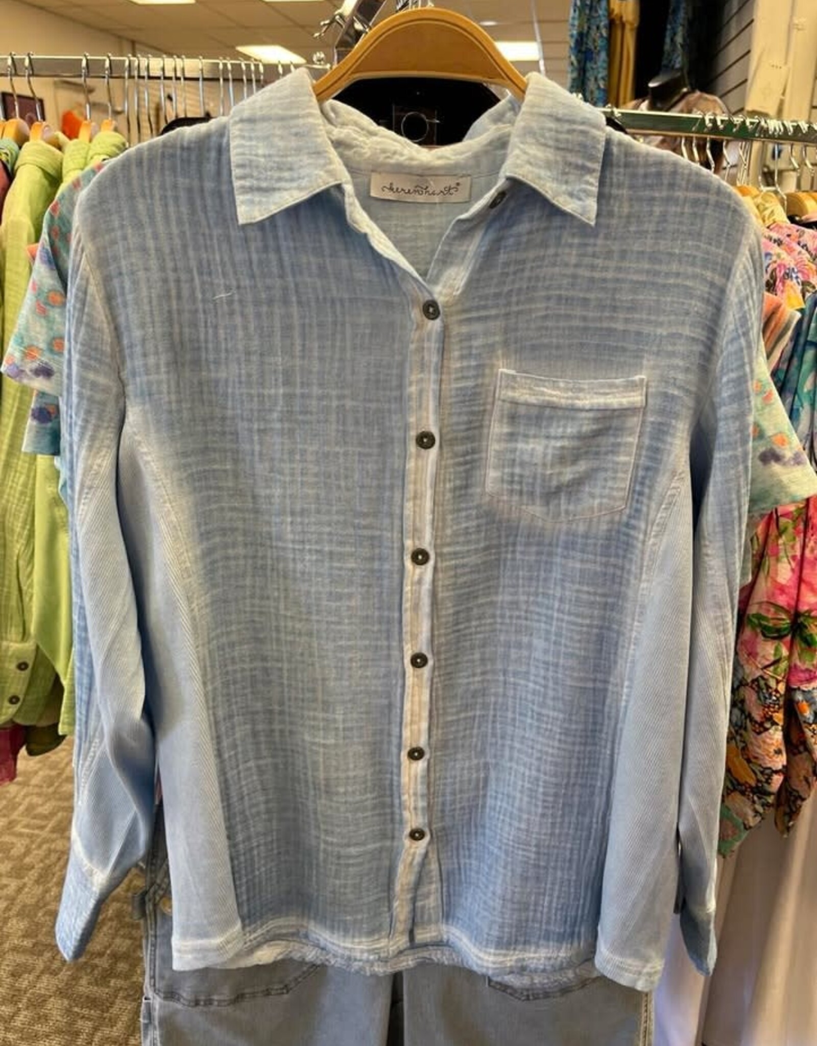 Keren Hart Keren Hart Indigo  Button Up 3/4 Sleeve Top