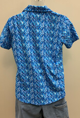 Lulu B Lulu B  Chevron Blue Print V-Neck Collar  S/S Top LO
