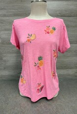 Democracy Democracy B35588P51E Short Sleeve Scoop Neck Embroidered Fruit Knit Boyfriend Tee LL