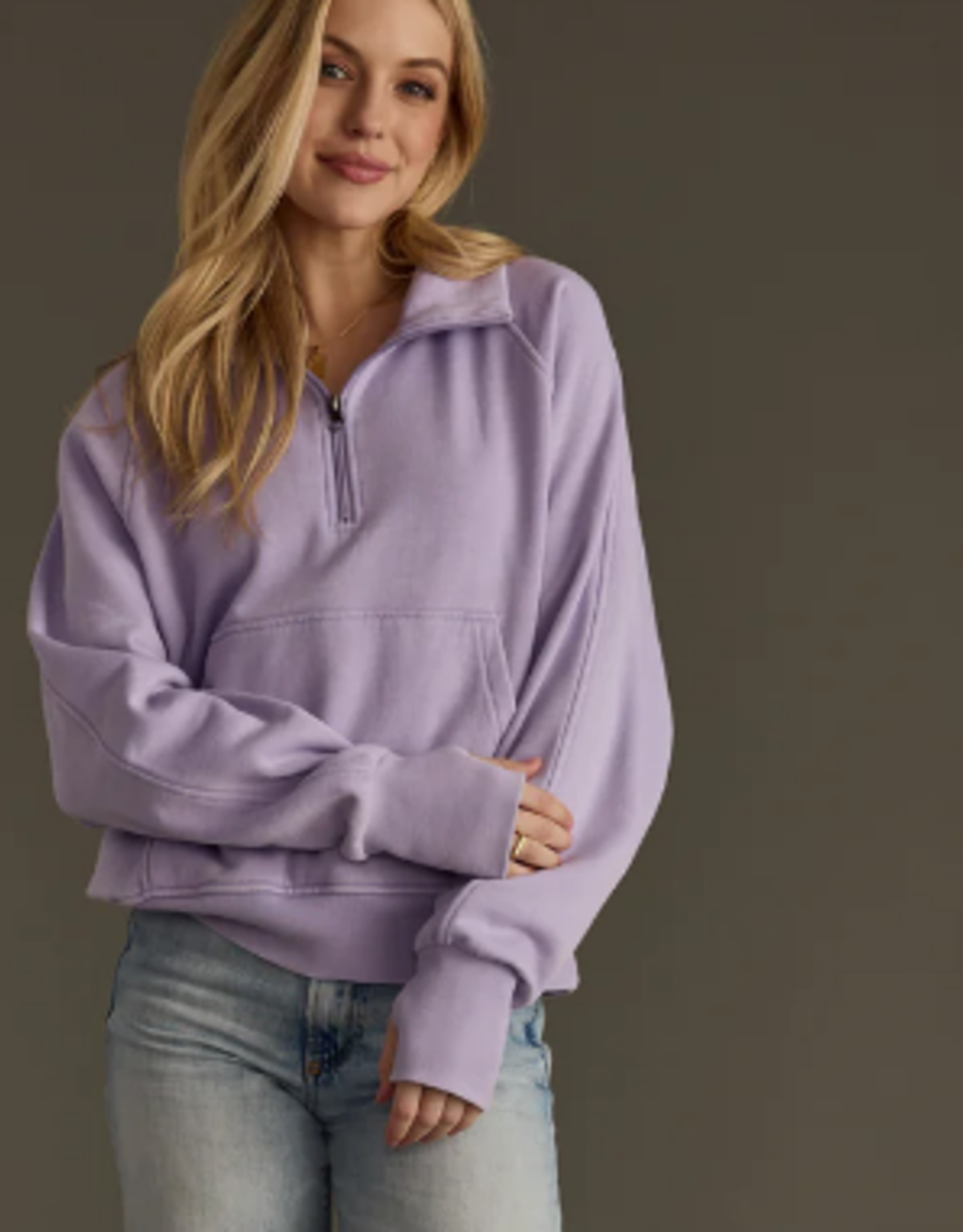 Panache Apparel Panache Lavender 1/4 Zip Cropped Sweatshirt LO