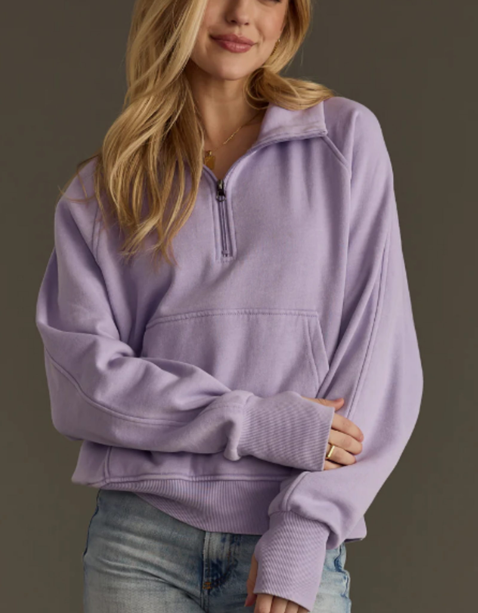 Panache Apparel Panache Lavender 1/4 Zip Cropped Sweatshirt LO