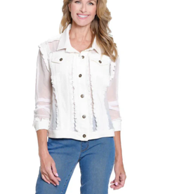 Multiples Multiples White Cuffed Long Sleeve 2-Pocket Button Front Jean Jacket CS