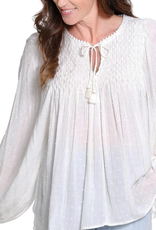 Tru Luxe Tru Luxe Soft White Smocked Front Tie Neck Top CC