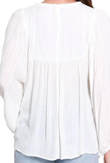 Tru Luxe Tru Luxe Soft White Smocked Front Tie Neck Top CC