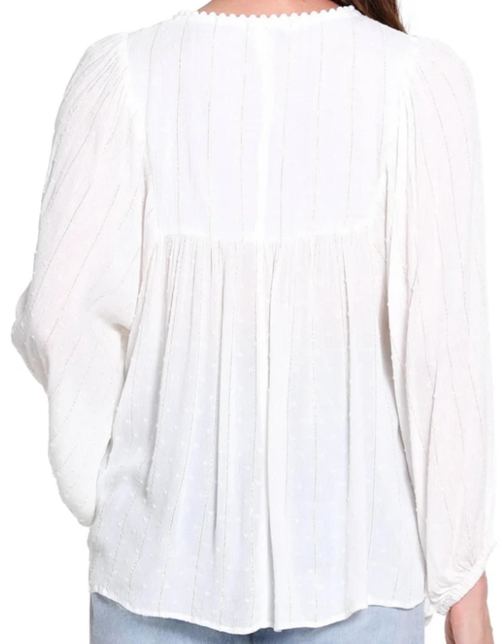 Tru Luxe Tru Luxe Soft White Smocked Front Tie Neck Top CC
