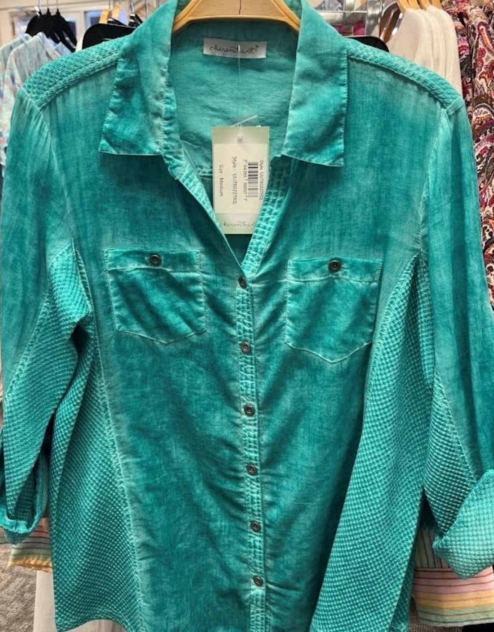 Keren Hart Keren Hart Turquoise  Button Up 3/4 Sleeve Top LK