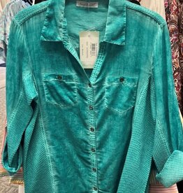 Keren Hart Keren Hart Turquoise  Button Up 3/4 Sleeve Top LK
