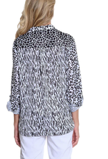 Multiples Multiples Blk/Wht Roll Tab Cuffed Long Sleeve Tie Waist Button Front Shirt