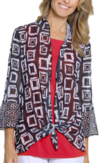 Multiples Multiples Blk/Wht 3/4 Flounce Sleeve Shawl Collar tie Front Jacket AS
