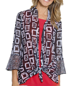 Multiples Multiples Blk/Wht 3/4 Flounce Sleeve Shawl Collar tie Front Jacket AS
