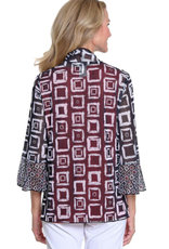 Multiples Multiples Blk/Wht 3/4 Flounce Sleeve Shawl Collar tie Front Jacket AS