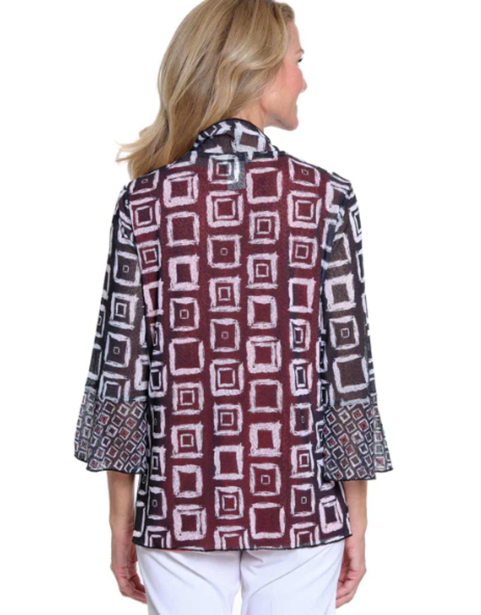 Multiples Multiples Blk/Wht 3/4 Flounce Sleeve Shawl Collar tie Front Jacket AS