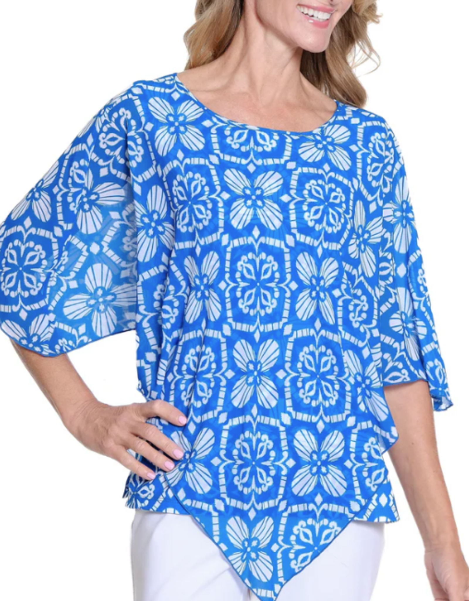 Multiples Multiples Bright Royal Tank W/Attached Overlay Poncho Top AL
