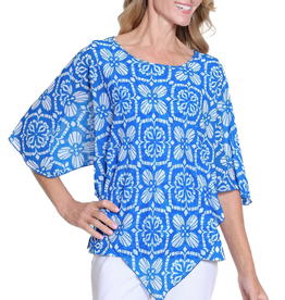 Multiples Multiples Bright Royal Tank W/Attached Overlay Poncho Top AL