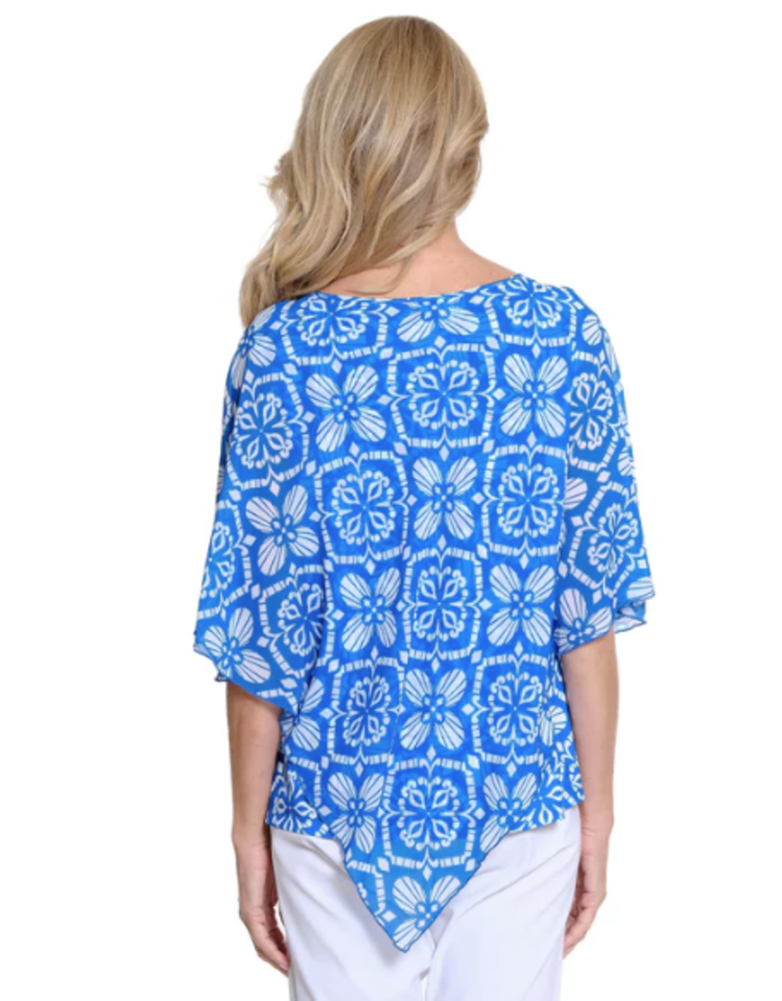 Multiples Multiples Bright Royal Tank W/Attached Overlay Poncho Top AL
