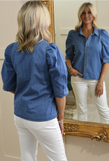 Sunday Sunday Blue Elbow Sleeve Button Front Denim Shirt