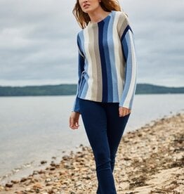 Sunday Sunday Blue Multi Long Sleeve Crew Neck Stripe Sweater