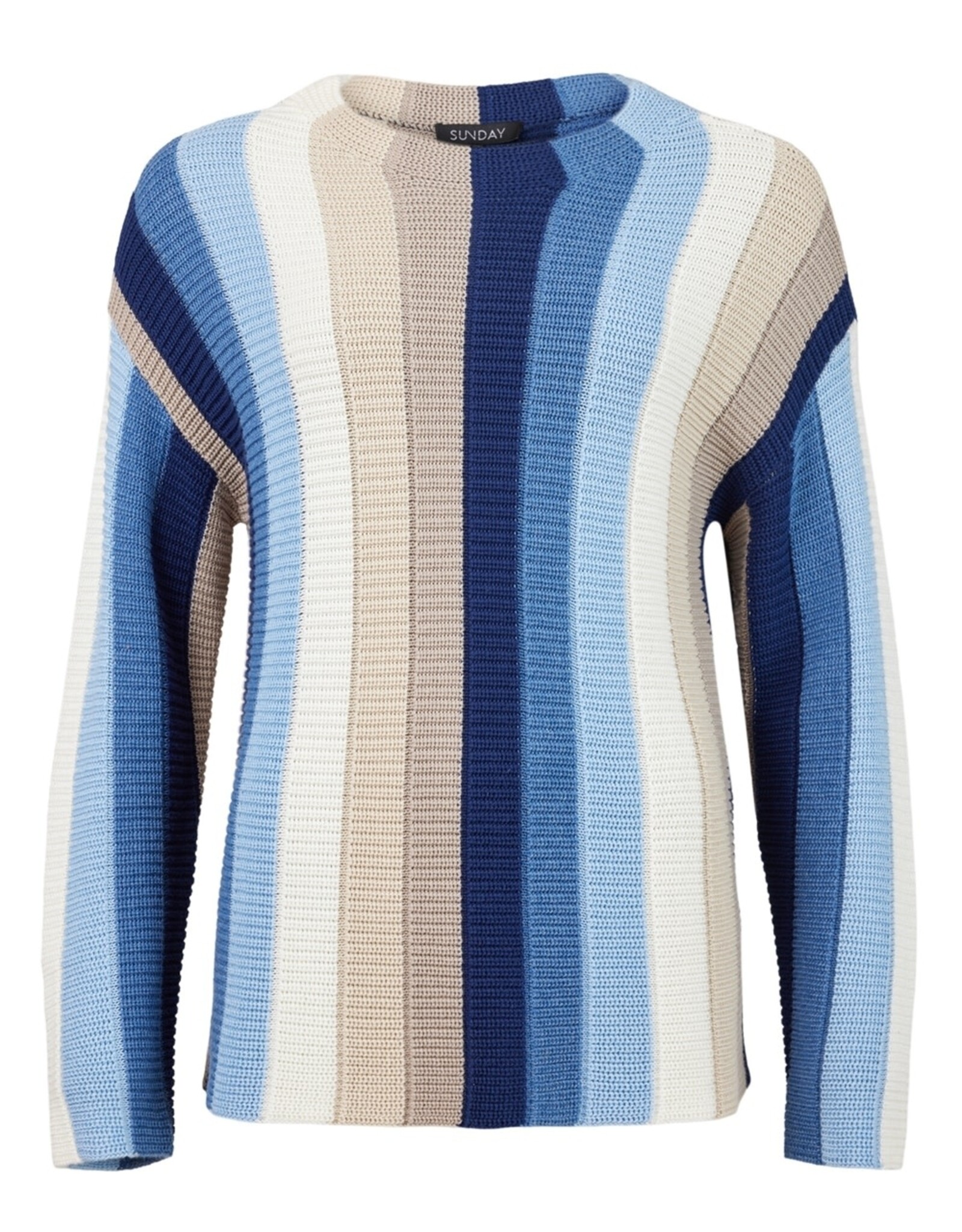 Sunday Sunday Blue Multi Long Sleeve Crew Neck Stripe Sweater