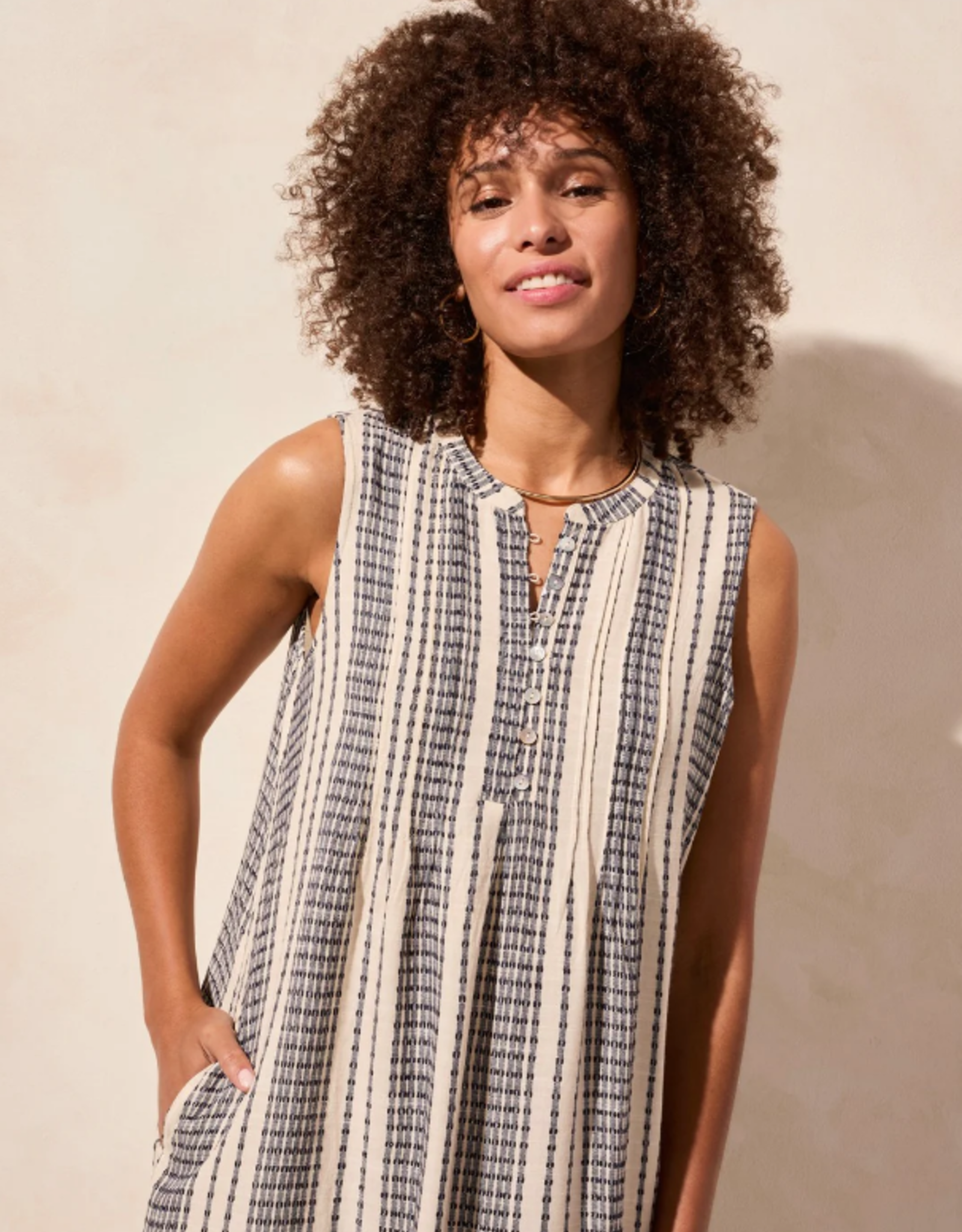 Tribal Tribal Nautical Sleeveless Dress W/Pintuck and Pockets