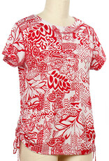 L.Hamrick L.Hamrick Navy White Short Sleeve Crew Neck Top W/Side Tie Detail