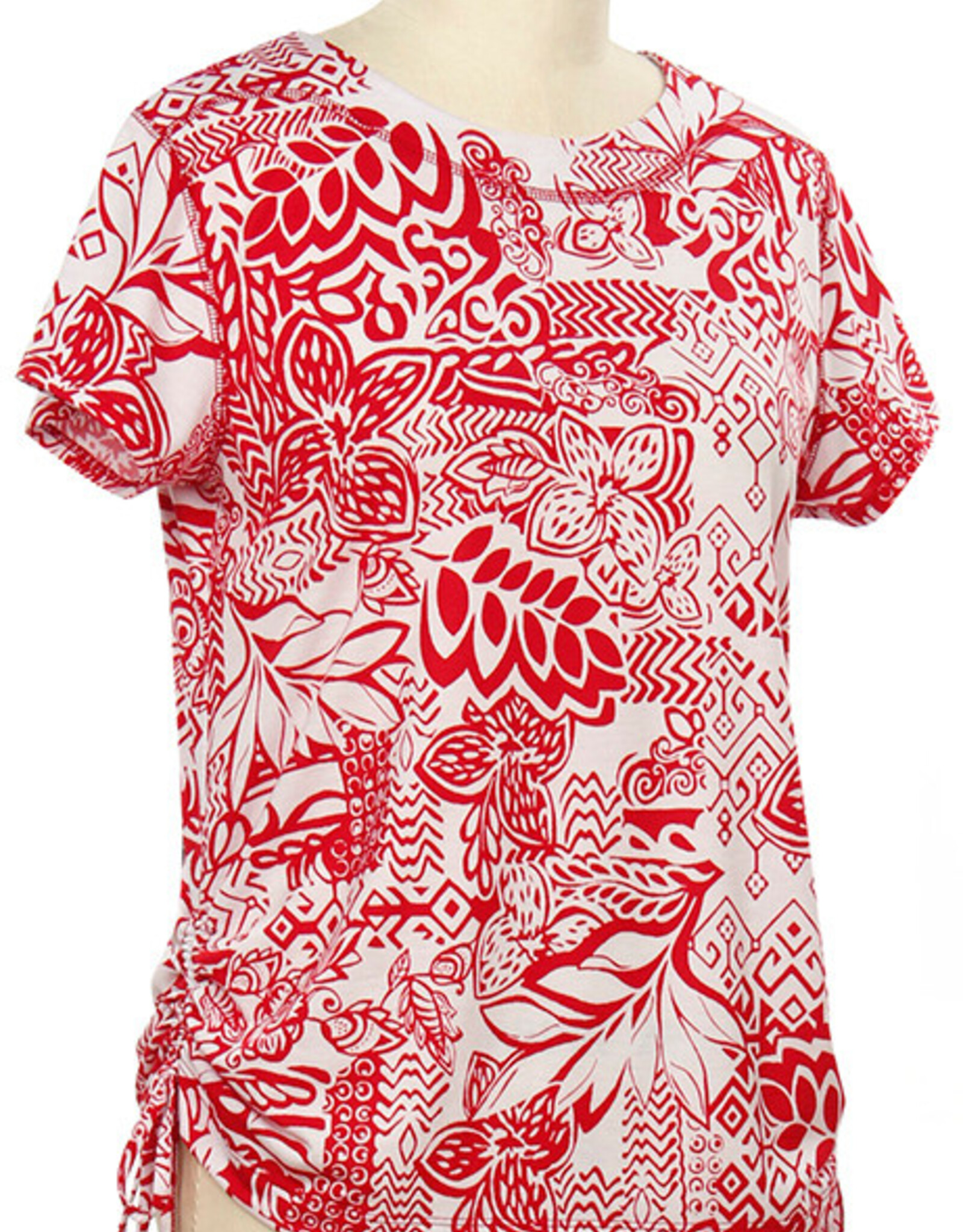 L.Hamrick L.Hamrick Navy White Short Sleeve Crew Neck Top W/Side Tie Detail