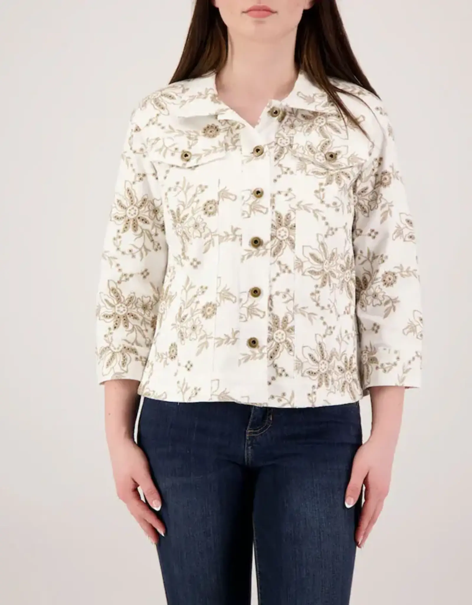 Multiples Multiples Petite White Cuffed L/S 2 Flaps Button Front Jean Jacket