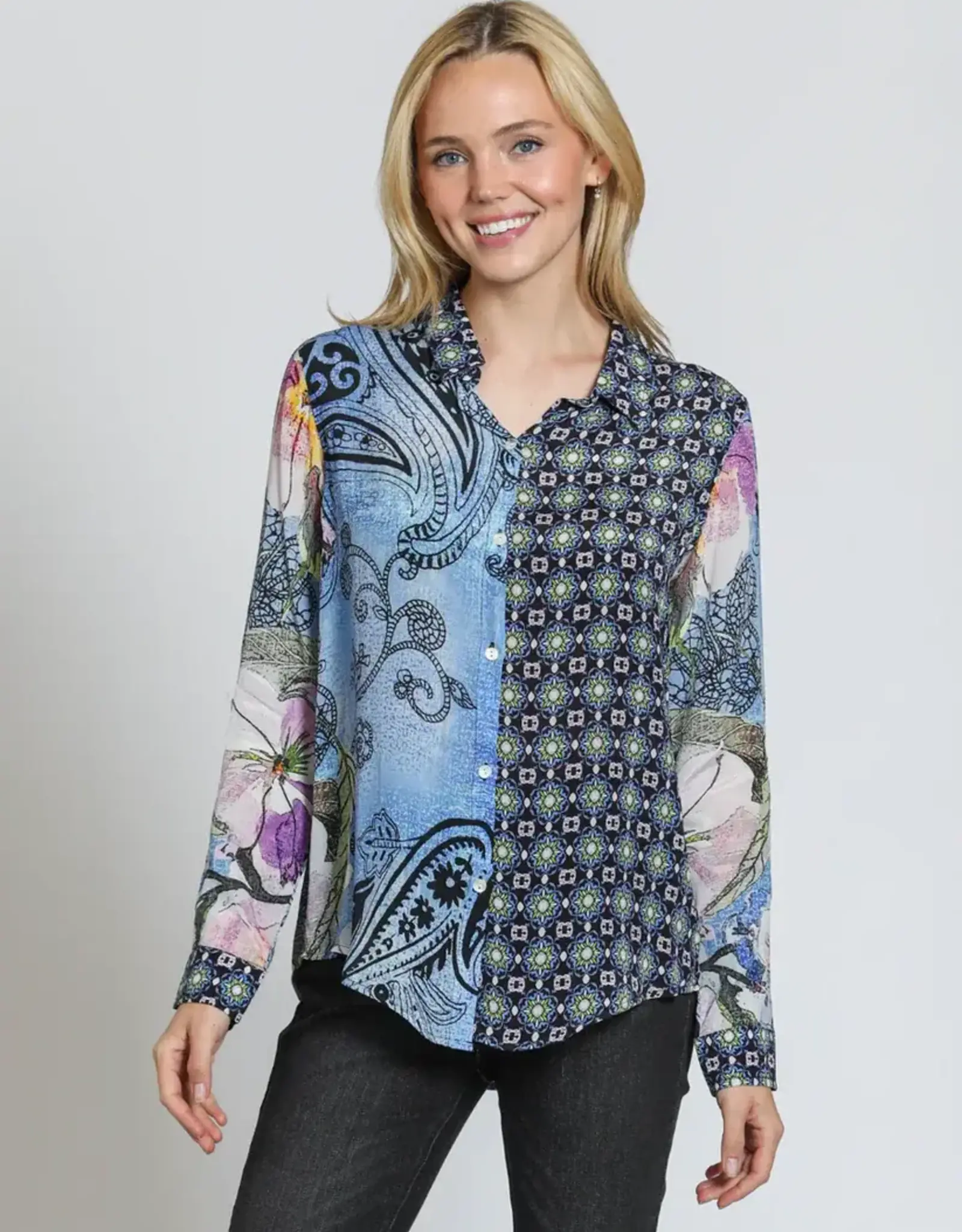 APNY APNY Blue Button-up W/Roll-up Sleeve