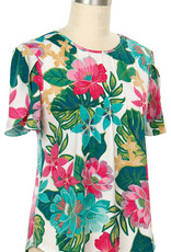 L.Hamrick L.Hamrick Turq/Green Short Sleeve Foral Print Top