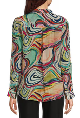 APNY APNY  Blue Multi Button Up W/Roll-Up Sleeve Top