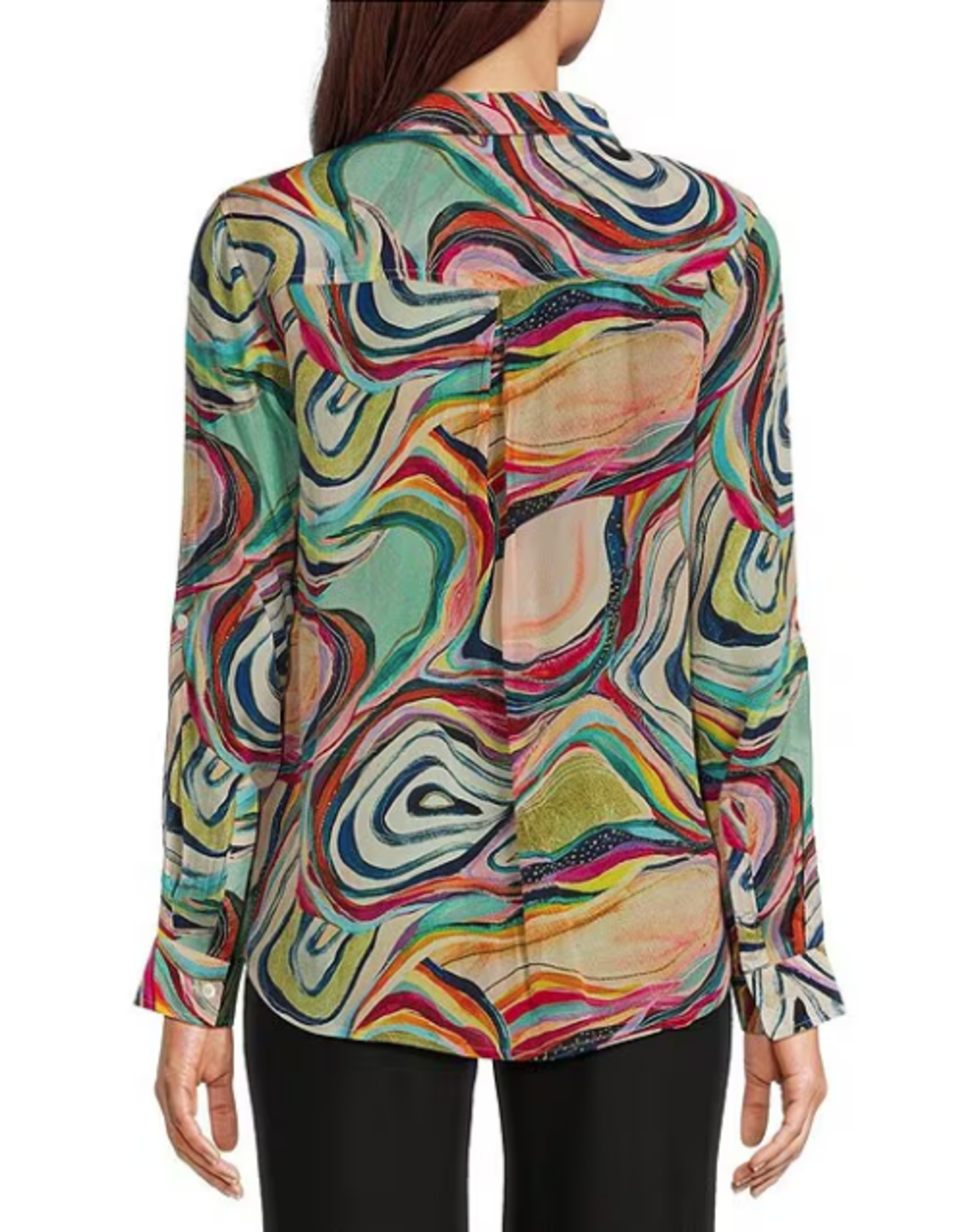 APNY APNY  Blue Multi Button Up W/Roll-Up Sleeve Top