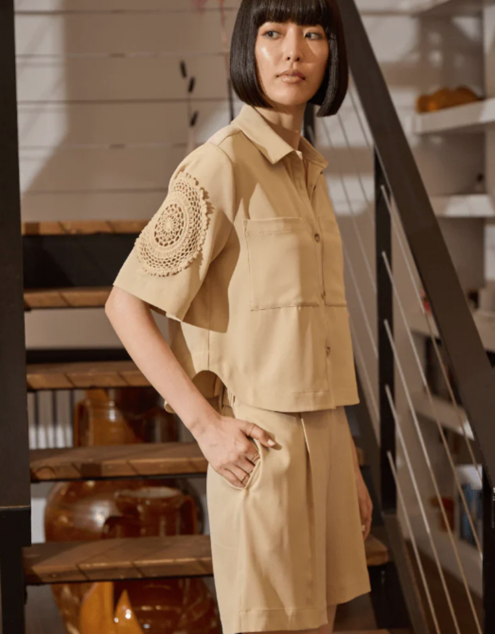 Lysse Lysse Raffia Tyla Crochet Detail Short Sleeve Jacket