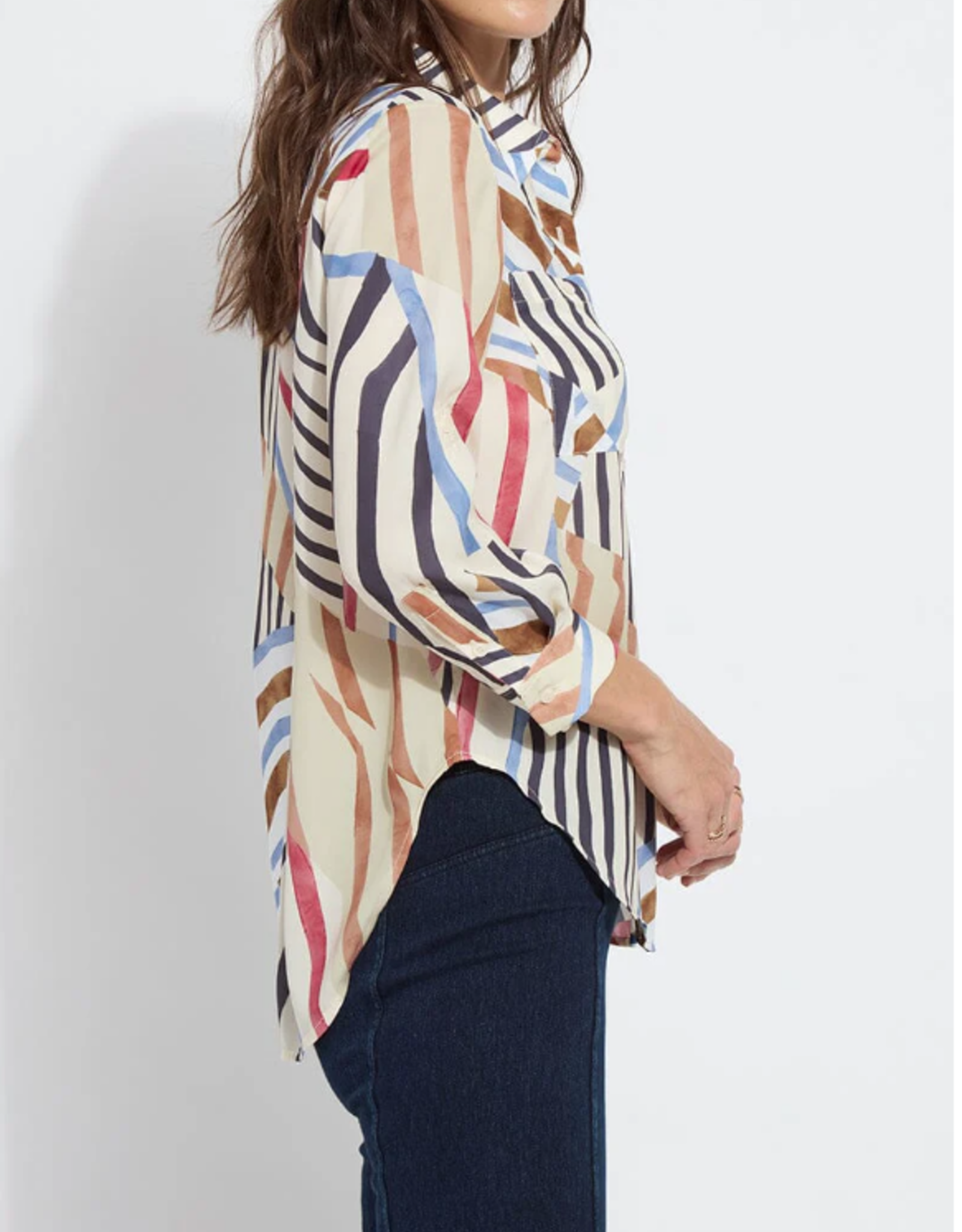 Lysse Lysse Stripe Yesenia Roll Tab utility Shirt