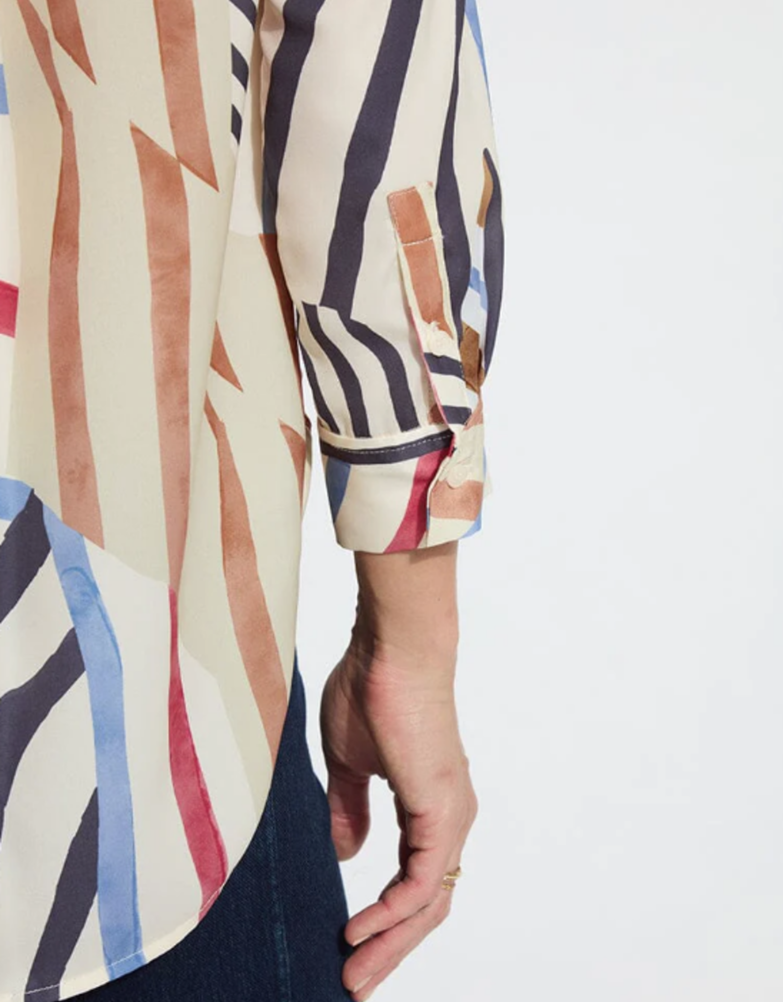 Lysse Lysse Stripe Yesenia Roll Tab utility Shirt