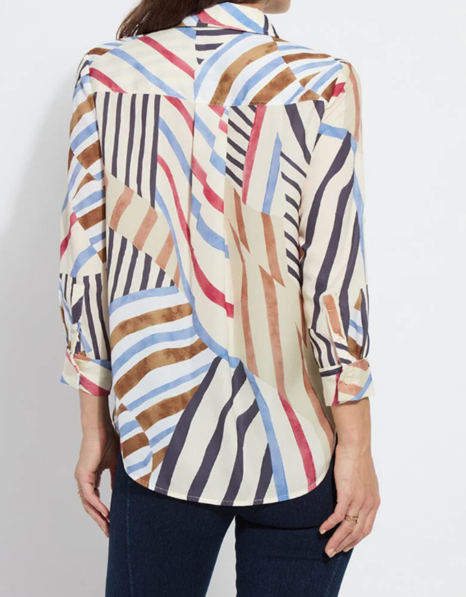 Lysse Lysse Stripe Yesenia Roll Tab utility Shirt