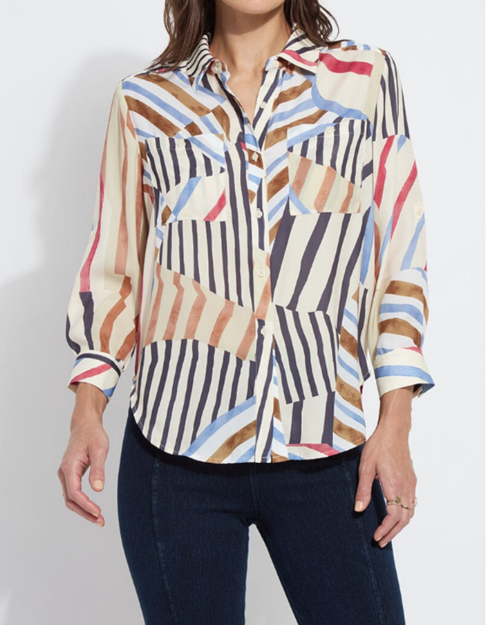 Lysse Lysse Stripe Yesenia Roll Tab utility Shirt