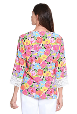 Tru Luxe Tru Luxe Multi Notched Neck Top W/ Crochet Cuffs