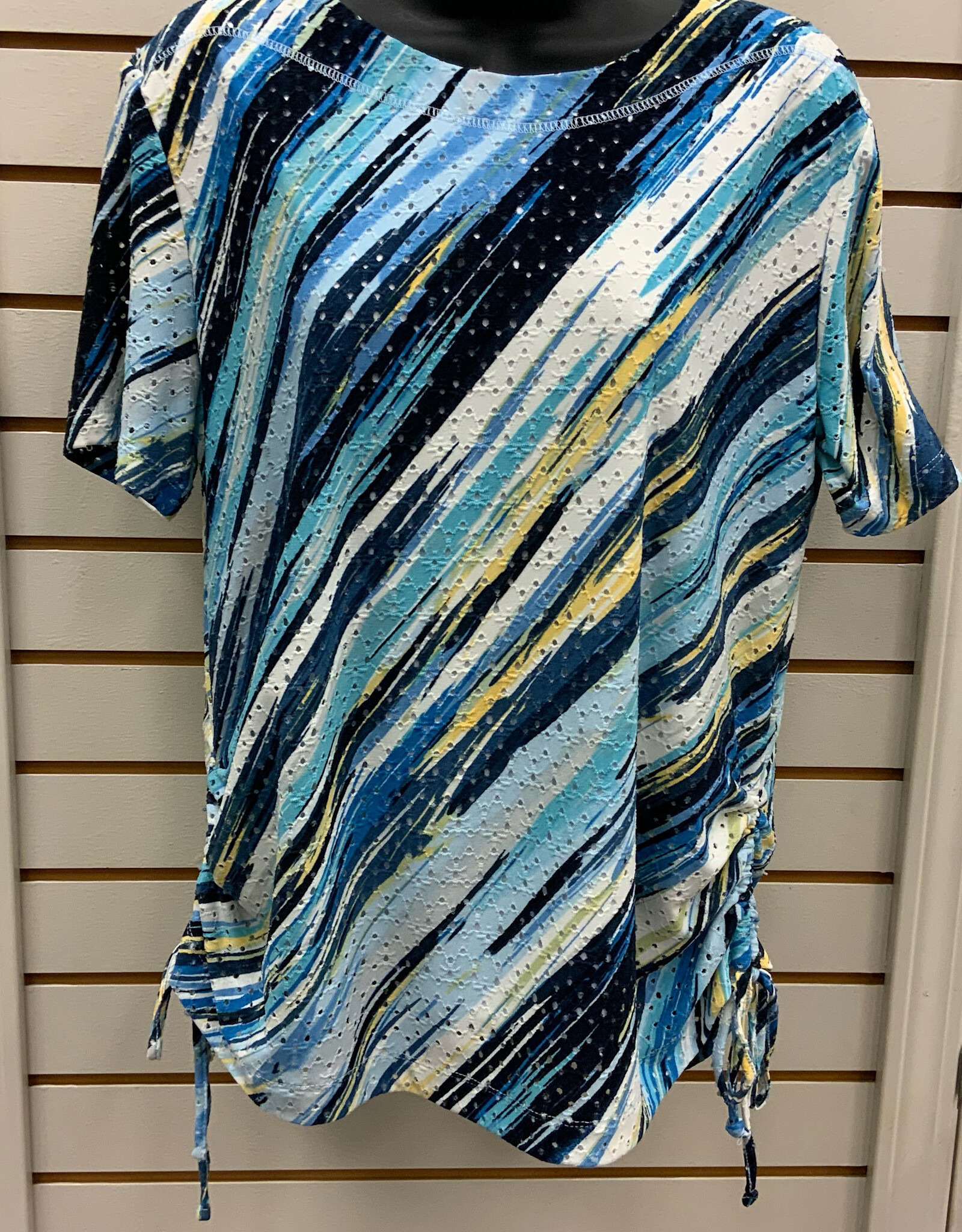 L.Hamrick L.Hamrick Denim/Aqua Short Sleeve Print Top