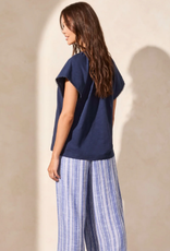 Tribal Tribal Jet Blue Short Sleeve Split Neck Top W/Tassel AL