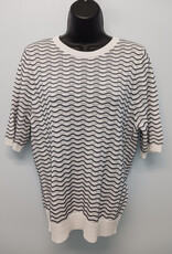 Sunday Sunday Wht/Nvy Short Sleeve Crew Neck Sweater