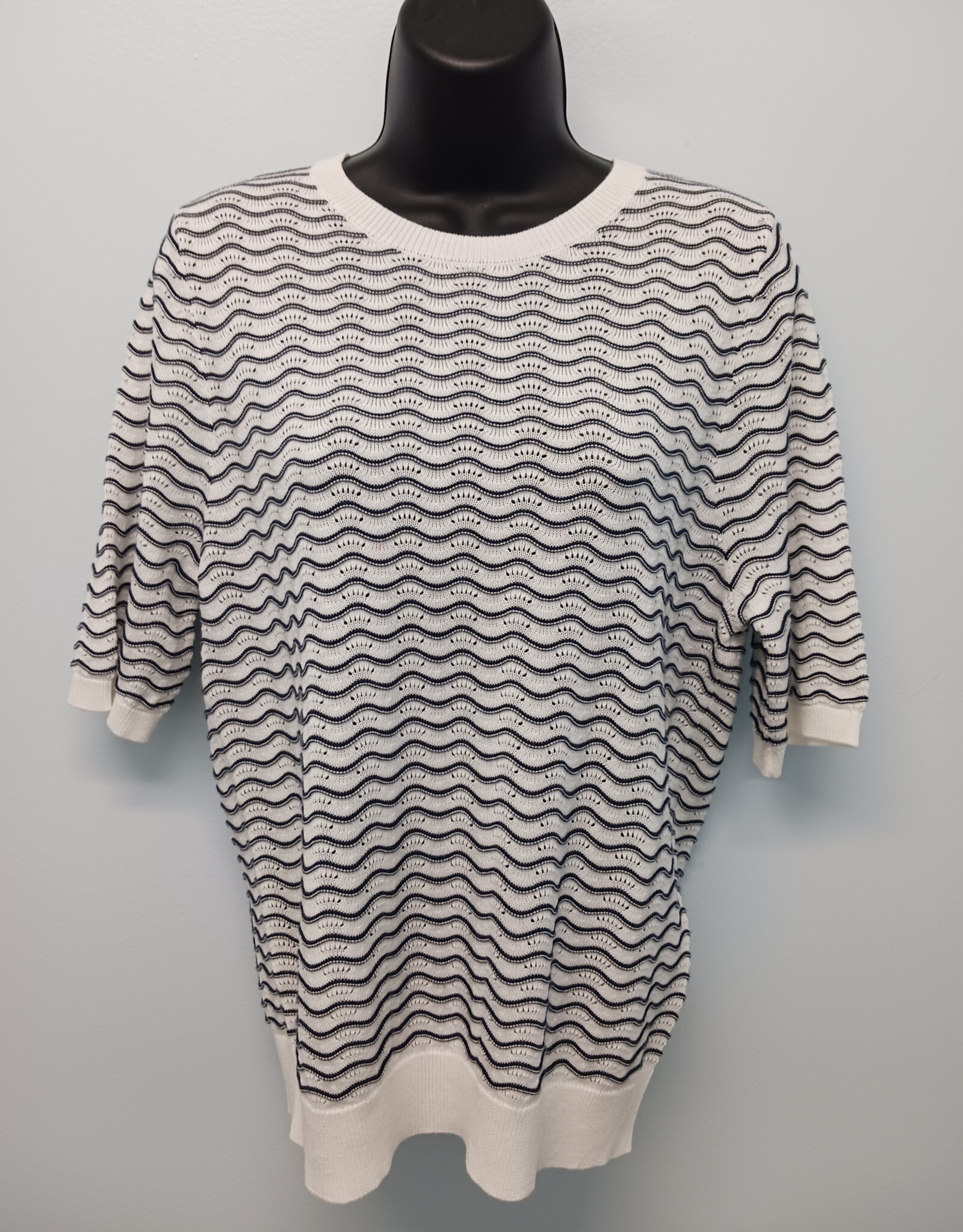 Sunday Sunday Wht/Nvy Short Sleeve Crew Neck Sweater