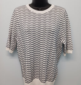 Sunday Sunday Wht/Nvy Short Sleeve Crew Neck Sweater