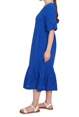 Ruby Rd Ruby Rd Petite French Blue V Neck Embroidered Knit Dress Elbow Slv