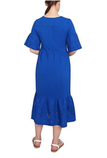 Ruby Rd Ruby Rd Petite French Blue V Neck Embroidered Knit Dress Elbow Slv