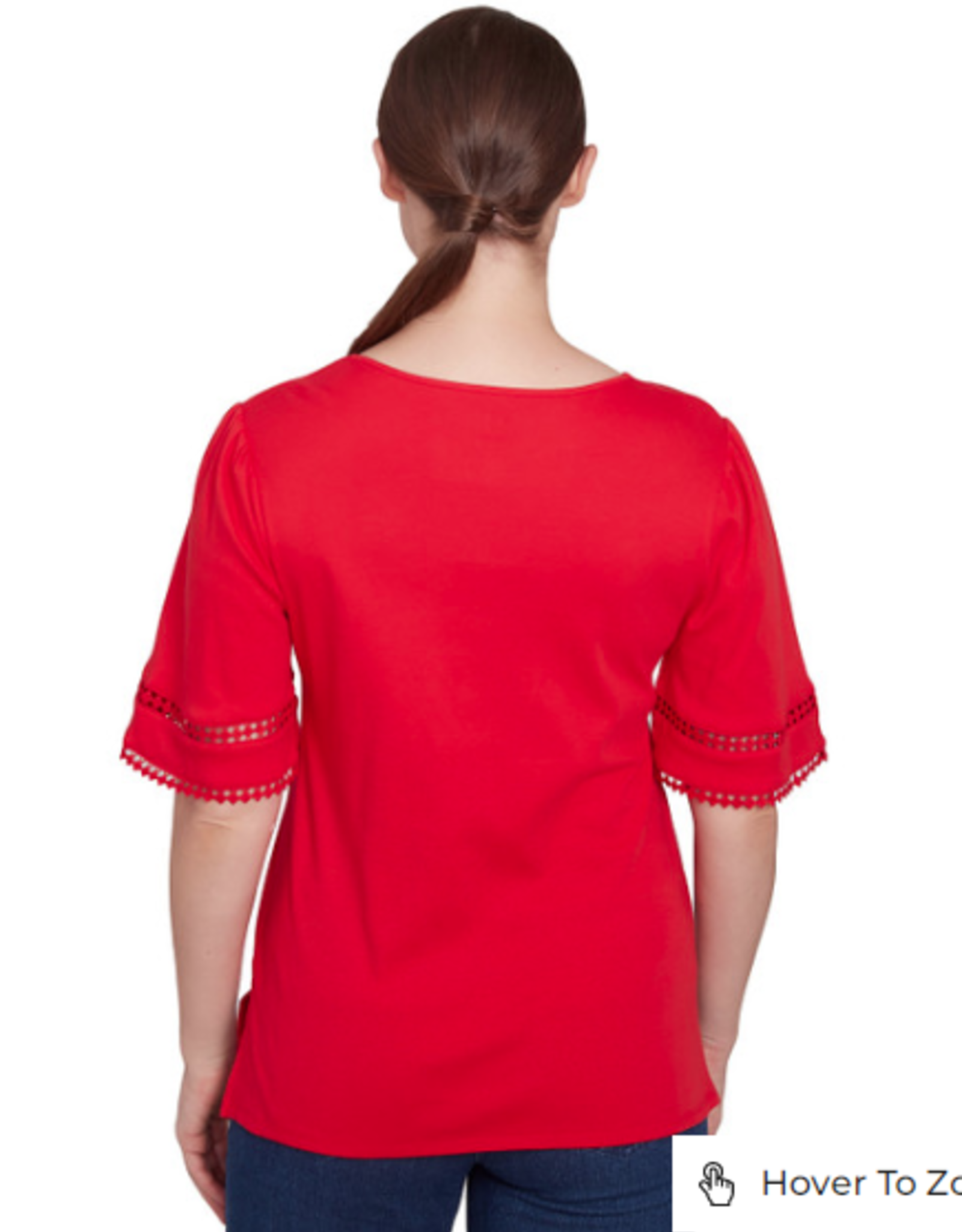 Ruby Rd Ruby Rd Red Split Neck Interlock Knit Elbow Slv
