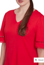 Ruby Rd Ruby Rd Red Split Neck Interlock Knit Elbow Slv